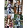 imagePRETTYGARDEN Women Plaid Shacket Jacket Trendy Fall Casual Button Wool Blend Tartan Trench Coat Winter Clothing with PocketsBrick Red