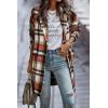 imagePRETTYGARDEN Women Plaid Shacket Jacket Trendy Fall Casual Button Wool Blend Tartan Trench Coat Winter Clothing with PocketsBrick Red