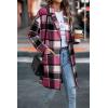 imagePRETTYGARDEN Women Plaid Shacket Jacket Trendy Fall Casual Button Wool Blend Tartan Trench Coat Winter Clothing with PocketsRose Red