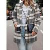 imagePRETTYGARDEN Women Plaid Shacket Jacket Trendy Fall Casual Button Wool Blend Tartan Trench Coat Winter Clothing with PocketsShort Style Grey White