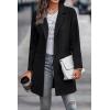 imagePRETTYGARDEN Women Plaid Shacket Jacket Trendy Fall Casual Button Wool Blend Tartan Trench Coat Winter Clothing with PocketsSolid Black
