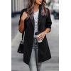 imagePRETTYGARDEN Women Plaid Shacket Jacket Trendy Fall Casual Button Wool Blend Tartan Trench Coat Winter Clothing with PocketsSolid Black