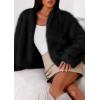 imagePRETTYGARDEN Womens 2025 Winter Coats Fluffy Cropped Faux Fur Jacket Long Sleeve Open Front Shaggy Outerwear Trendy ClothesBlack