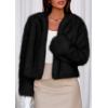 imagePRETTYGARDEN Womens 2025 Winter Coats Fluffy Cropped Faux Fur Jacket Long Sleeve Open Front Shaggy Outerwear Trendy ClothesBlack