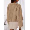 imagePRETTYGARDEN Womens 2025 Winter Coats Fluffy Cropped Faux Fur Jacket Long Sleeve Open Front Shaggy Outerwear Trendy ClothesLight Khaki