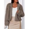 imagePRETTYGARDEN Womens 2025 Winter Coats Fluffy Cropped Faux Fur Jacket Long Sleeve Open Front Shaggy Outerwear Trendy ClothesTaupe