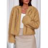 imagePRETTYGARDEN Womens 2025 Winter Coats Fluffy Cropped Faux Fur Jacket Long Sleeve Open Front Shaggy Outerwear Trendy ClothesYellow