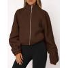 imagePRETTYGARDEN Womens 2025 Winter Fleece Sherpa Jacket Trendy Long Sleeve Zip Up Cropped Warm Coat Fall Fashion Workout ClothesBrown