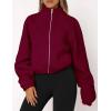 imagePRETTYGARDEN Womens 2025 Winter Fleece Sherpa Jacket Trendy Long Sleeve Zip Up Cropped Warm Coat Fall Fashion Workout ClothesBurgundy