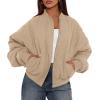 imagePRETTYGARDEN Womens Quilted Bomber Jacket Fall Fashion 2025 Lightweight Cropped Zip up Outerwear Winter Puffer Coats PocketsKhaki