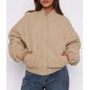 imagePRETTYGARDEN Womens Quilted Bomber Jacket Fall Fashion 2025 Lightweight Cropped Zip up Outerwear Winter Puffer Coats PocketsKhaki