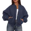 imagePRETTYGARDEN Womens Quilted Bomber Jacket Fall Fashion 2025 Lightweight Cropped Zip up Outerwear Winter Puffer Coats PocketsNavy Blue
