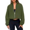 imagePRETTYGARDEN Womens 2025 Winter Fleece Sherpa Jacket Trendy Long Sleeve Zip Up Cropped Warm Coat Fall Fashion Workout ClothesArmy Green