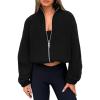 imagePRETTYGARDEN Womens 2025 Winter Fleece Sherpa Jacket Trendy Long Sleeve Zip Up Cropped Warm Coat Fall Fashion Workout ClothesBlack