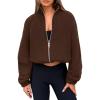 imagePRETTYGARDEN Womens 2025 Winter Fleece Sherpa Jacket Trendy Long Sleeve Zip Up Cropped Warm Coat Fall Fashion Workout ClothesBrown