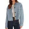 imagePRETTYGARDEN Womens Faux Suede Cropped Jacket Casual Lightweight Fall Fashion 2025 Winter Coats Outerwear Trendy ClothesLight Blue