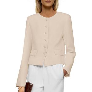 imagePRETTYGARDEN Women Blazers Business Casual Outfits 2025 Fall Fashion Long Sleeve Professional Office Work Suit Jacket ClothesBeige