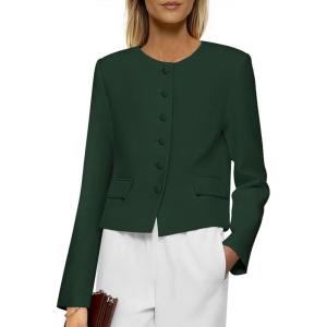 imagePRETTYGARDEN Women Blazers Business Casual Outfits 2025 Fall Fashion Long Sleeve Professional Office Work Suit Jacket ClothesDark Green