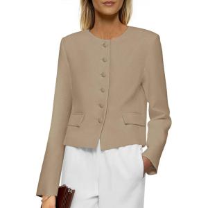 imagePRETTYGARDEN Women Blazers Business Casual Outfits 2025 Fall Fashion Long Sleeve Professional Office Work Suit Jacket ClothesLight Khaki