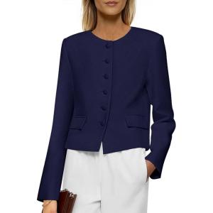 imagePRETTYGARDEN Women Blazers Business Casual Outfits 2025 Fall Fashion Long Sleeve Professional Office Work Suit Jacket ClothesNavy