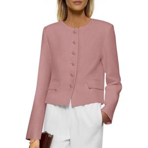 imagePRETTYGARDEN Women Blazers Business Casual Outfits 2025 Fall Fashion Long Sleeve Professional Office Work Suit Jacket ClothesPink