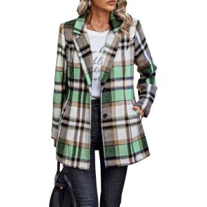 imagePRETTYGARDEN Women Plaid Shacket Jacket Trendy Fall Casual Button Wool Blend Tartan Trench Coat Winter Clothing with PocketsShort Style Green