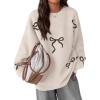 imagePRETTYGARDEN Fall Long Sleeve Pullover Sweaters for Women 2025 Trendy Crewneck Casual Cute Bow Chunky Knit Oversized SweaterBeige