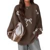 imagePRETTYGARDEN Fall Long Sleeve Pullover Sweaters for Women 2025 Trendy Crewneck Casual Cute Bow Chunky Knit Oversized SweaterBrown