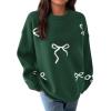 imagePRETTYGARDEN Fall Long Sleeve Pullover Sweaters for Women 2025 Trendy Crewneck Casual Cute Bow Chunky Knit Oversized SweaterDark Green