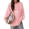imagePRETTYGARDEN Fall Long Sleeve Pullover Sweaters for Women 2025 Trendy Crewneck Casual Cute Bow Chunky Knit Oversized SweaterLight Pink