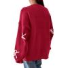 imagePRETTYGARDEN Fall Long Sleeve Pullover Sweaters for Women 2025 Trendy Crewneck Casual Cute Bow Chunky Knit Oversized SweaterRed