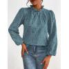 imagePRETTYGARDEN Tops for Women Trendy 2025 Fall Long Sleeve Blouses Dressy Casual Embroidered Eyelet Shirts Going Out OutfitsBlue Grey