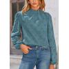 imagePRETTYGARDEN Tops for Women Trendy 2025 Fall Long Sleeve Blouses Dressy Casual Embroidered Eyelet Shirts Going Out OutfitsBlue Grey