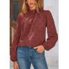 imagePRETTYGARDEN Tops for Women Trendy 2025 Fall Long Sleeve Blouses Dressy Casual Embroidered Eyelet Shirts Going Out OutfitsBrown Red