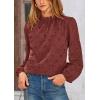 imagePRETTYGARDEN Tops for Women Trendy 2025 Fall Long Sleeve Blouses Dressy Casual Embroidered Eyelet Shirts Going Out OutfitsBrown Red