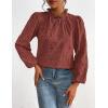 imagePRETTYGARDEN Tops for Women Trendy 2025 Fall Long Sleeve Blouses Dressy Casual Embroidered Eyelet Shirts Going Out OutfitsBrown Red