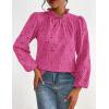 imagePRETTYGARDEN Tops for Women Trendy 2025 Fall Long Sleeve Blouses Dressy Casual Embroidered Eyelet Shirts Going Out OutfitsRose Red