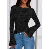 imagePRETTYGARDEN Women Long Sleeve Floral Mesh Tops Blouse 2025 Fall Trendy Boat Neck Ruched Fitted Shirt Going Out Date OutfitsBlack