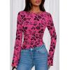 imagePRETTYGARDEN Women Long Sleeve Floral Mesh Tops Blouse 2025 Fall Trendy Boat Neck Ruched Fitted Shirt Going Out Date OutfitsHot Pink