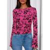 imagePRETTYGARDEN Women Long Sleeve Floral Mesh Tops Blouse 2025 Fall Trendy Boat Neck Ruched Fitted Shirt Going Out Date OutfitsHot Pink