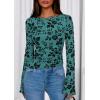 imagePRETTYGARDEN Women Long Sleeve Floral Mesh Tops Blouse 2025 Fall Trendy Boat Neck Ruched Fitted Shirt Going Out Date OutfitsLake Blue