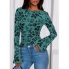 imagePRETTYGARDEN Women Long Sleeve Floral Mesh Tops Blouse 2025 Fall Trendy Boat Neck Ruched Fitted Shirt Going Out Date OutfitsLake Blue