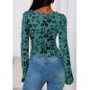 imagePRETTYGARDEN Women Long Sleeve Floral Mesh Tops Blouse 2025 Fall Trendy Boat Neck Ruched Fitted Shirt Going Out Date OutfitsLake Blue