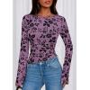 imagePRETTYGARDEN Women Long Sleeve Floral Mesh Tops Blouse 2025 Fall Trendy Boat Neck Ruched Fitted Shirt Going Out Date OutfitsPurple