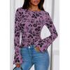 imagePRETTYGARDEN Women Long Sleeve Floral Mesh Tops Blouse 2025 Fall Trendy Boat Neck Ruched Fitted Shirt Going Out Date OutfitsPurple