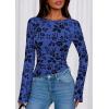 imagePRETTYGARDEN Women Long Sleeve Floral Mesh Tops Blouse 2025 Fall Trendy Boat Neck Ruched Fitted Shirt Going Out Date OutfitsRoyal Blue