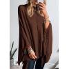 imagePRETTYGARDEN Womens 2025 Fall Winter Poncho Sweaters Trendy Chunky Knit Fringe Shawls Wraps Pullover Tops Holiday OutfitsBrown