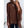 imagePRETTYGARDEN Womens 2025 Fall Winter Poncho Sweaters Trendy Chunky Knit Fringe Shawls Wraps Pullover Tops Holiday OutfitsBrown