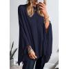 imagePRETTYGARDEN Womens 2025 Fall Winter Poncho Sweaters Trendy Chunky Knit Fringe Shawls Wraps Pullover Tops Holiday OutfitsNavy Blue