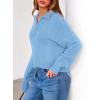 imagePRETTYGARDEN Womens Sweaters Quarter Zip Pullover Early Fall Fashion 2025 Long Sleeve V Neck Collared Knit Winter Jumper TopsLight Blue